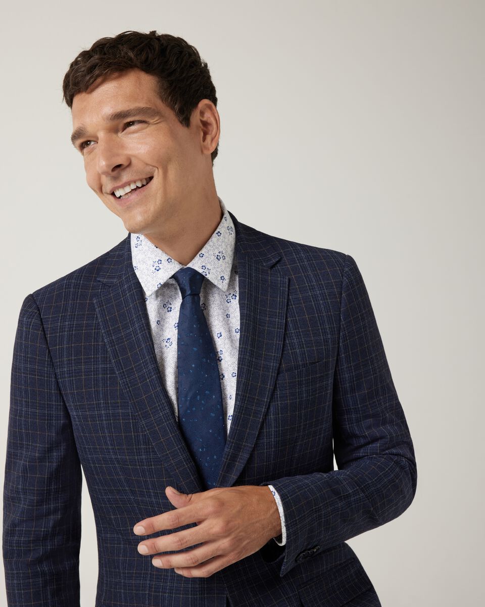 Slim stretch checked tailored jacket, Navy, hi-res
